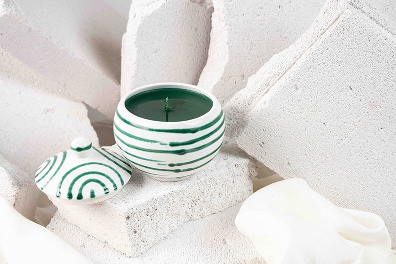 Gmundner Pot grün geflammt Kerze 280ML (ohne Deckel)