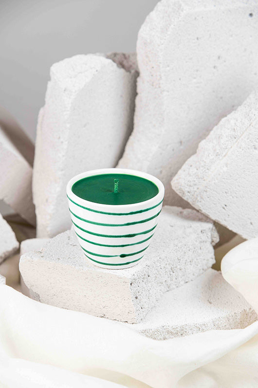 Gmundner Tasse ohne Henkel grün geflammt Kerze grün 180ML