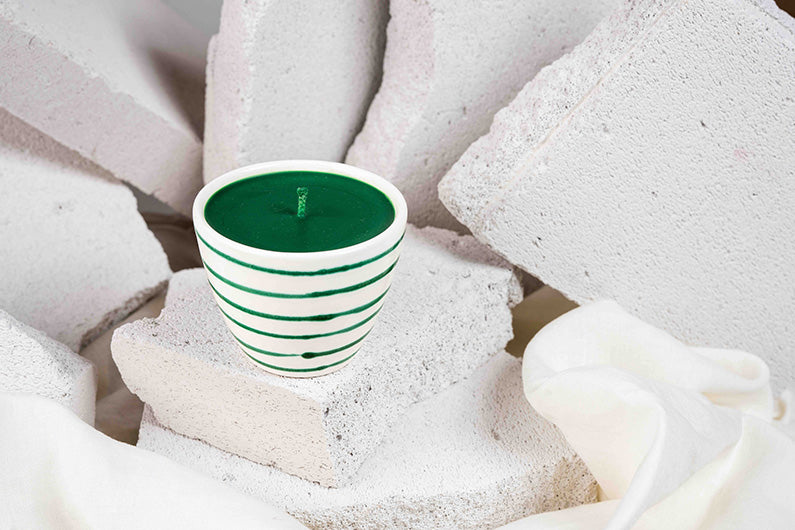 Gmundner Tasse ohne Henkel grün geflammt Kerze grün 180ML