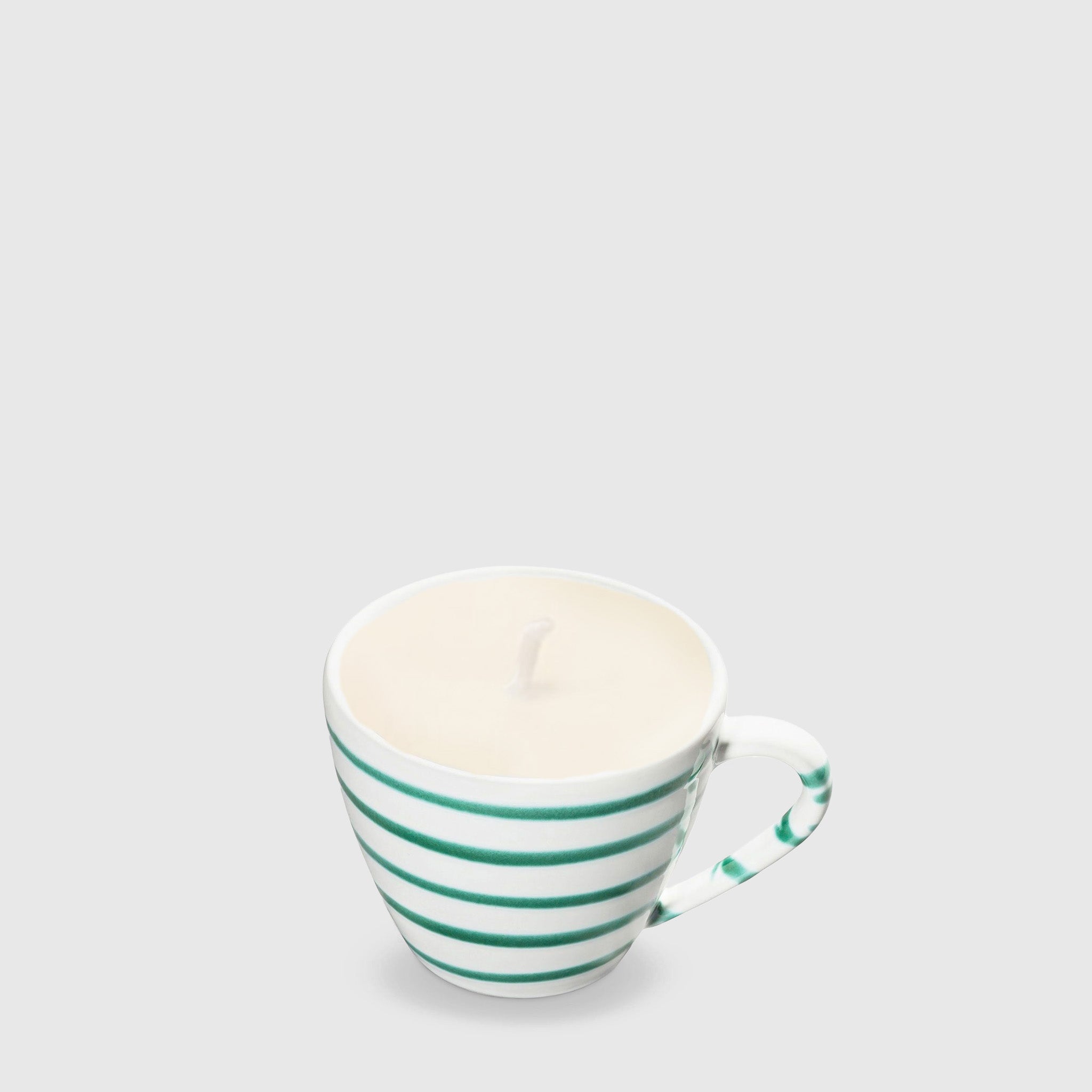 Gmundner Cappuccino Tasse grün geflammt Kerze (mit Henkel) 160ML