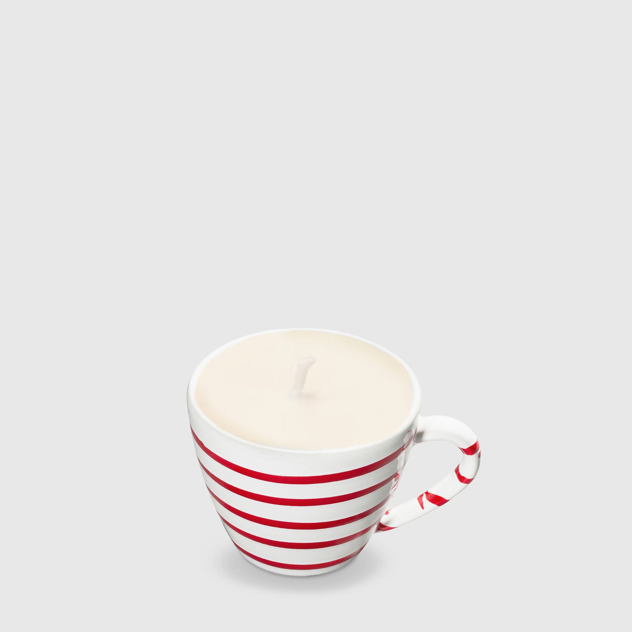 Gmundner Cappuccino Tasse rot geflammt Kerze (mit Henkel) 160ML