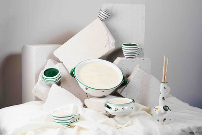 Gmundner Cappuccino Tasse grün geflammt Kerze grün (mit Henkel) 160ML