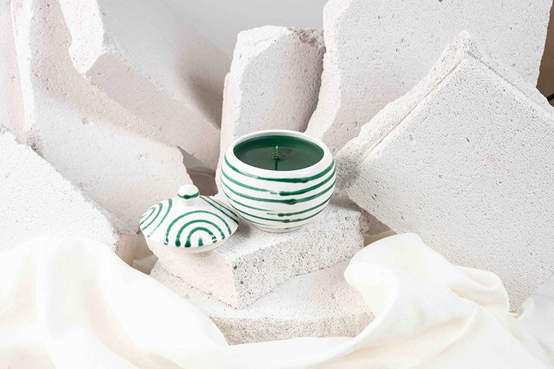 Gmundner Pot grün geflammt Kerze 280ML (ohne Deckel)