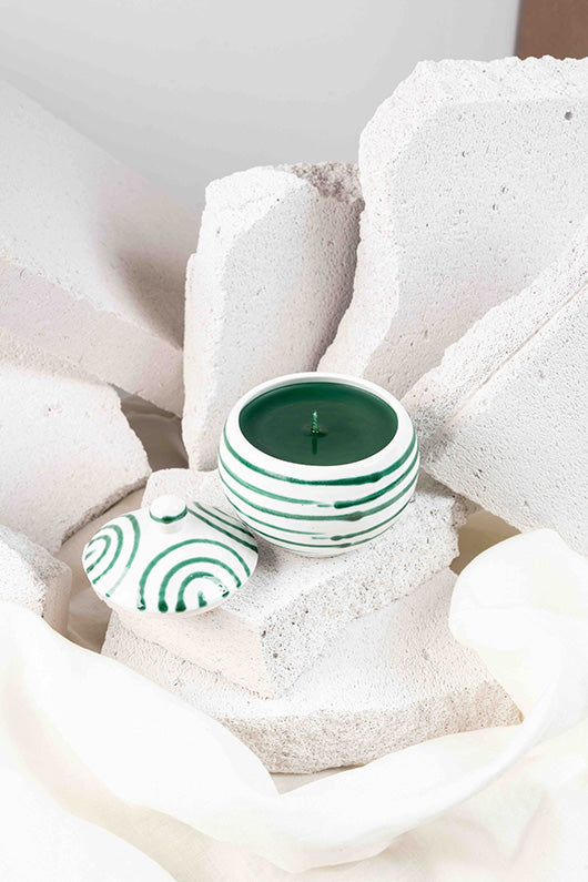 Gmundner Pot grün geflammt Kerze 280ML (ohne Deckel)