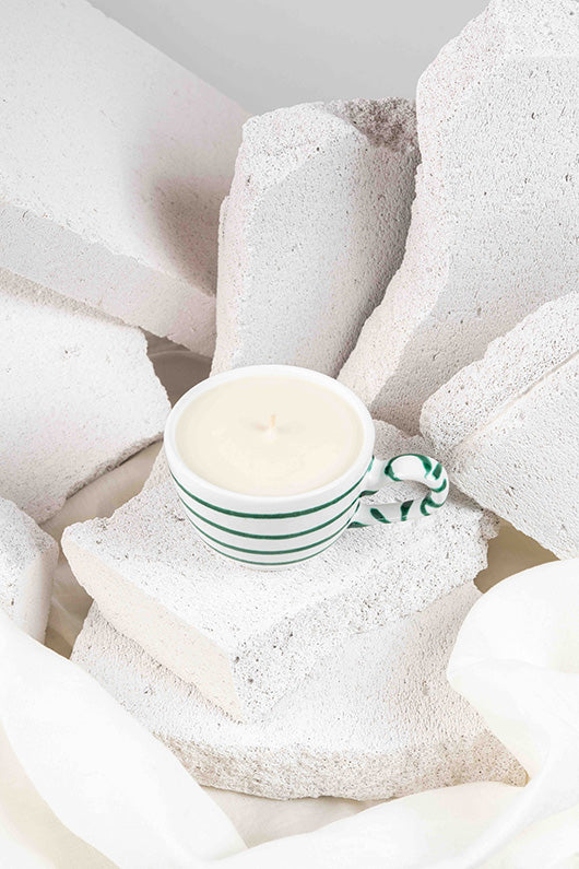 Gmundner Cappuccino Tasse grün geflammt Kerze (mit Henkel) 160ML