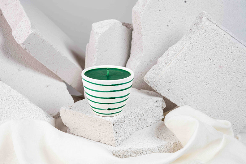 Gmundner Tasse ohne Henkel grün geflammt Kerze grün 180ML