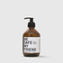 Amber plastic bottle with black pump dispenser labeled "Be Safe My Friend" hand sanitizer.
